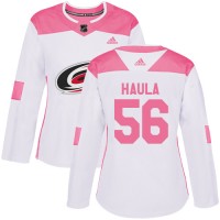 Adidas Carolina Hurricanes #56 Erik Haula White/Pink Authentic Fashion Women's Stitched NHL Jersey