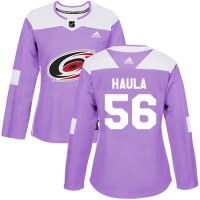 Adidas Carolina Hurricanes #56 Erik Haula Purple Authentic Fights Cancer Women's Stitched NHL Jersey