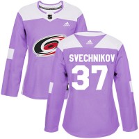 Adidas Carolina Hurricanes #37 Andrei Svechnikov Purple Authentic Fights Cancer Women's Stitched NHL Jersey