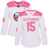 Adidas New York Islanders #15 Cal Clutterbuck White/Pink Authentic Fashion Women's Stitched NHL Jersey