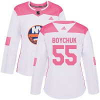Adidas New York Islanders #55 Johnny Boychuk White/Pink Authentic Fashion Women's Stitched NHL Jersey