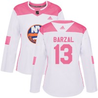 Adidas New York Islanders #13 Mathew Barzal White/Pink Authentic Fashion Women's Stitched NHL Jersey