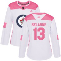 Adidas Winnipeg Jets #13 Teemu Selanne White/Pink Authentic Fashion Women's Stitched NHL Jersey