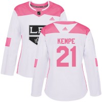 Adidas Los Angeles Kings #21 Mario Kempe White/Pink Authentic Fashion Women's Stitched NHL Jersey