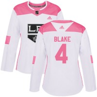 Adidas Los Angeles Kings #4 Rob Blake White/Pink Authentic Fashion Women's Stitched NHL Jersey