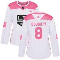 Adidas Los Angeles Kings #8 Drew Doughty White/Pink Authentic Fashion Women's Stitched NHL Jersey
