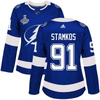Adidas Tampa Bay Lightning #91 Steven Stamkos Blue Home Authentic Women's 2020 Stanley Cup Champions Stitched NHL Jersey