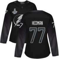 Adidas Tampa Bay Lightning #77 Victor Hedman Black Alternate Authentic Women's 2020 Stanley Cup Champions Stitched NHL Jersey