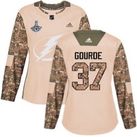 Adidas Tampa Bay Lightning #37 Yanni Gourde Camo Authentic 2017 Veterans Day Women's 2020 Stanley Cup Champions Stitched NHL Jersey