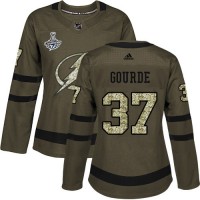Adidas Tampa Bay Lightning #37 Yanni Gourde Green Salute to Service Women's 2020 Stanley Cup Champions Stitched NHL Jersey