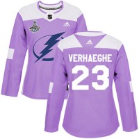 Adidas Tampa Bay Lightning #23 Carter Verhaeghe Purple Authentic Fights Cancer Women's 2020 Stanley Cup Champions Stitched NHL Jersey