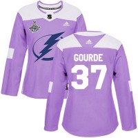 Adidas Tampa Bay Lightning #37 Yanni Gourde Purple Authentic Fights Cancer Women's 2020 Stanley Cup Champions Stitched NHL Jersey