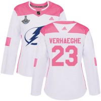 Adidas Tampa Bay Lightning #23 Carter Verhaeghe White/Pink Authentic Fashion Women's 2020 Stanley Cup Champions Stitched NHL Jersey