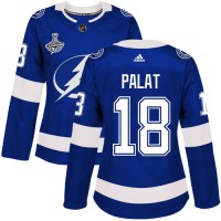 Adidas Tampa Bay Lightning #18 Ondrej Palat Blue Home Authentic Women's 2020 Stanley Cup Champions Stitched NHL Jersey