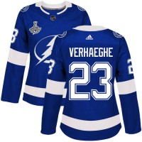 Adidas Tampa Bay Lightning #23 Carter Verhaeghe Blue Home Authentic Women's 2020 Stanley Cup Champions Stitched NHL Jersey