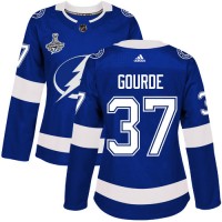 Adidas Tampa Bay Lightning #37 Yanni Gourde Blue Home Authentic Women's 2020 Stanley Cup Champions Stitched NHL Jersey