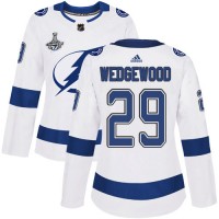 Adidas Tampa Bay Lightning #29 Scott Wedgewood White Road Authentic Women's 2020 Stanley Cup Champions Stitched NHL Jersey