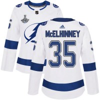 Adidas Tampa Bay Lightning #35 Curtis McElhinney White Road Authentic Women's 2020 Stanley Cup Champions Stitched NHL Jersey