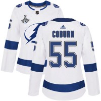 Adidas Tampa Bay Lightning #55 Braydon Coburn White Road Authentic Women's 2020 Stanley Cup Champions Stitched NHL Jersey