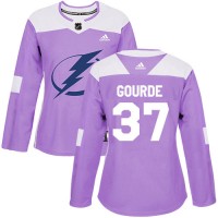 Adidas Tampa Bay Lightning #37 Yanni Gourde Purple Authentic Fights Cancer Women's Stitched NHL Jersey