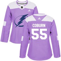 Adidas Tampa Bay Lightning #55 Braydon Coburn Purple Authentic Fights Cancer Women's Stitched NHL Jersey