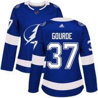 Adidas Tampa Bay Lightning #37 Yanni Gourde Blue Home Authentic Women's Stitched NHL Jersey