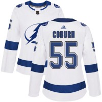 Adidas Tampa Bay Lightning #55 Braydon Coburn White Road Authentic Women's Stitched NHL Jersey