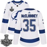 Adidas Tampa Bay Lightning #35 Curtis McElhinney White Road Authentic Women's 2021 NHL Stanley Cup Final Patch Jersey