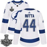 Adidas Tampa Bay Lightning #44 Jan Rutta White Road Authentic Women's 2021 NHL Stanley Cup Final Patch Jersey