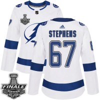 Adidas Tampa Bay Lightning #67 Mitchell Stephens White Road Authentic Women's 2021 NHL Stanley Cup Final Patch Jersey