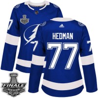 Adidas Tampa Bay Lightning #77 Victor Hedman Blue Home Authentic Women's 2021 NHL Stanley Cup Final Patch Jersey