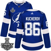 Adidas Tampa Bay Lightning #86 Nikita Kucherov Blue Home Authentic Women's 2021 NHL Stanley Cup Final Patch Jersey