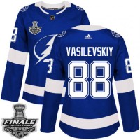 Adidas Tampa Bay Lightning #88 Andrei Vasilevskiy Blue Home Authentic Women's 2021 NHL Stanley Cup Final Patch Jersey