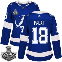 Adidas Tampa Bay Lightning #18 Ondrej Palat Blue Home Authentic Women's 2021 NHL Stanley Cup Final Patch Jersey