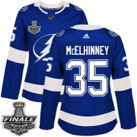 Adidas Tampa Bay Lightning #35 Curtis McElhinney Blue Home Authentic Women's 2021 NHL Stanley Cup Final Patch Jersey