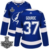 Adidas Tampa Bay Lightning #37 Yanni Gourde Blue Home Authentic Women's 2021 NHL Stanley Cup Final Patch Jersey
