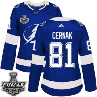 Adidas Tampa Bay Lightning #81 Erik Cernak Blue Home Authentic Women's 2021 NHL Stanley Cup Final Patch Jersey