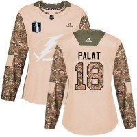 Adidas Tampa Bay Lightning #18 Ondrej Palat Camo Authentic 2022 Stanley Cup Final Patch Women's Veterans Day Stitched NHL Jersey
