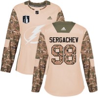 Adidas Tampa Bay Lightning #98 Mikhail Sergachev Camo Authentic 2022 Stanley Cup Final Patch Women's Veterans Day Stitched NHL Jersey