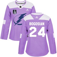 Adidas Tampa Bay Lightning #24 Zach Bogosian Purple Authentic 2022 Stanley Cup Final Patch Women's Fights Cancer Stitched NHL Jersey