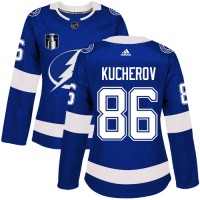 Adidas Tampa Bay Lightning #86 Nikita Kucherov Blue 2022 Stanley Cup Final Patch Women's Home Authentic Stitched NHL Jersey