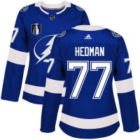 Adidas Tampa Bay Lightning #77 Victor Hedman Blue 2022 Stanley Cup Final Patch Women's Home Authentic Stitched NHL Jersey