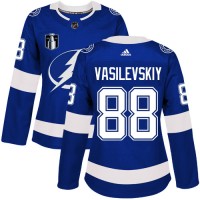 Adidas Tampa Bay Lightning #88 Andrei Vasilevskiy Blue 2022 Stanley Cup Final Patch Women's Home Authentic Stitched NHL Jersey