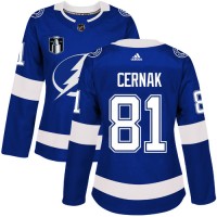 Adidas Tampa Bay Lightning #81 Erik Cernak Blue 2022 Stanley Cup Final Patch Women's Home Authentic Stitched NHL Jersey