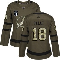 Adidas Tampa Bay Lightning #18 Ondrej Palat Green 2022 Stanley Cup Final Patch Women's Salute to Service Stitched  NHL Jersey
