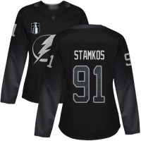 Adidas Tampa Bay Lightning #91 Steven Stamkos Black 2022 Stanley Cup Final Patch Women's Alternate Authentic Stitched NHL Jersey