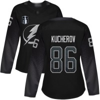Adidas Tampa Bay Lightning #86 Nikita Kucherov Black 2022 Stanley Cup Final Patch Women's Alternate Authentic Stitched NHL Jersey