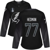 Adidas Tampa Bay Lightning #77 Victor Hedman Black 2022 Stanley Cup Final Patch Women's Alternate Authentic Stitched NHL Jersey