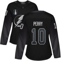Adidas Tampa Bay Lightning #10 Corey Perry Black Women's 2022 Stanley Cup Final Patch Alternate Authentic Stitched NHL Jersey