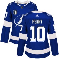 Adidas Tampa Bay Lightning #10 Corey Perry Blue Women's 2022 Stanley Cup Final Patch Home Authentic Stitched NHL Jersey